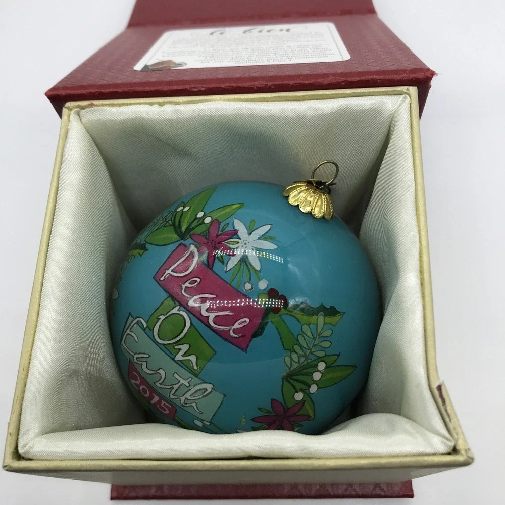 Pier 1 Lil Bien Christmas‎ Ornament Hand Painted Peace On Earth Dove 2015 Teal